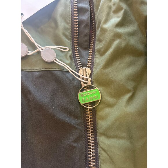 BARBOUR x Ganni Tartan Waxed Cotton Bomber Jacket Green Size UK 6 US 2 - Picture 6 of 9